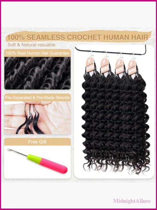 60g 50 Strands Deep Wave Human Crochet Hair Extensions Pre Separated Easy main image 2